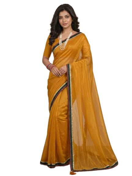 Shiv Chakra Premium Traditional Yellow Saree